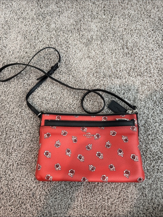 Coach Handbags - Coach Red Floral Crossbody Bag with Black Strap
